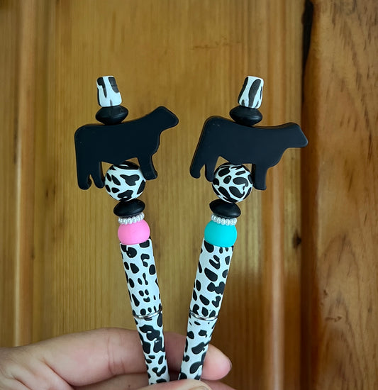 Black Steer Cow Print Pen