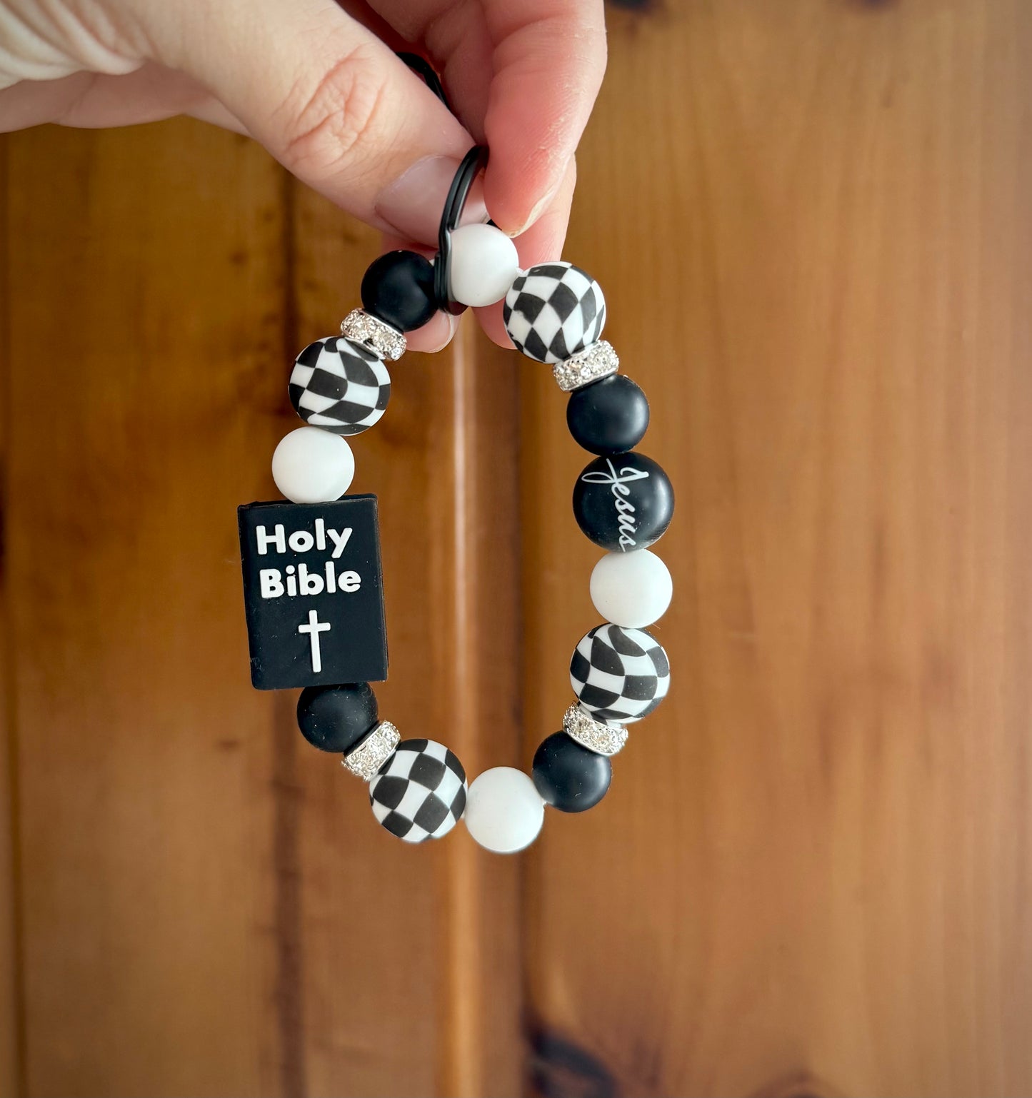 Black Checkered Jesus Black Bible Wristlet