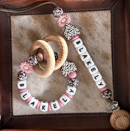 Mauve Flower Brown Cow Tag Family Bundle