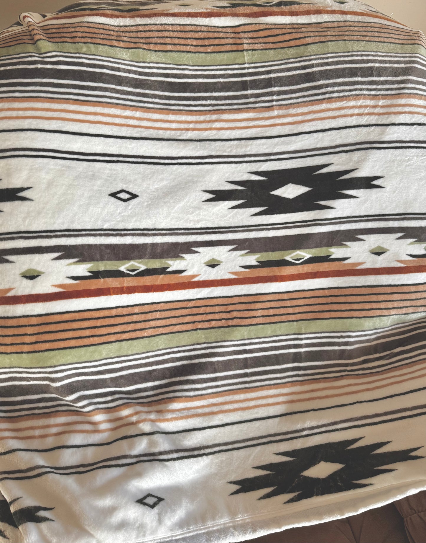 Sage Gray Tan Aztec Super Plush King Blanket