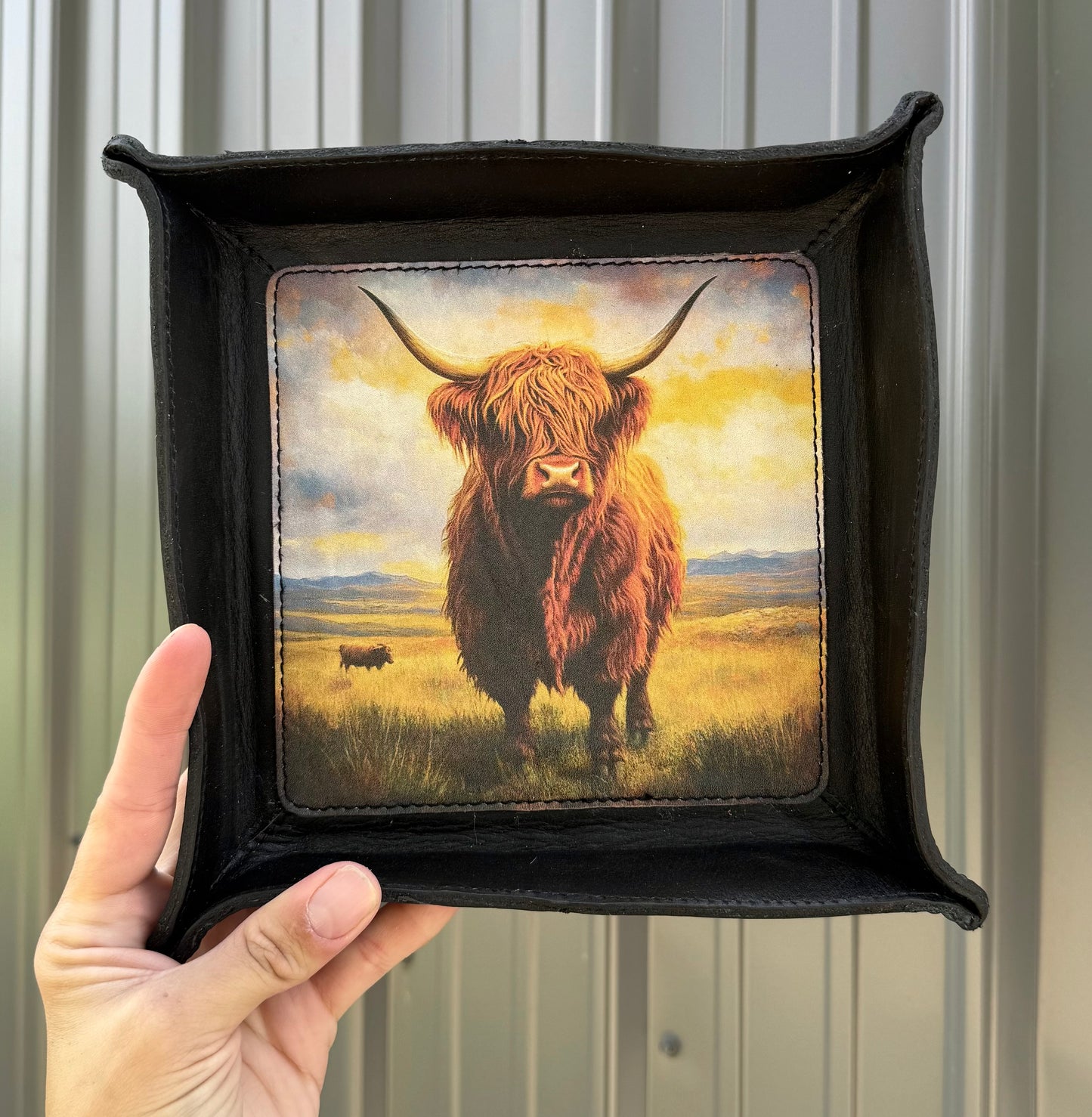 Genuine Black Highland Cow Leather Tray