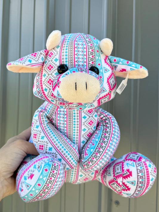 Pink/Turquoise Aztec Sitting Cow Plushie