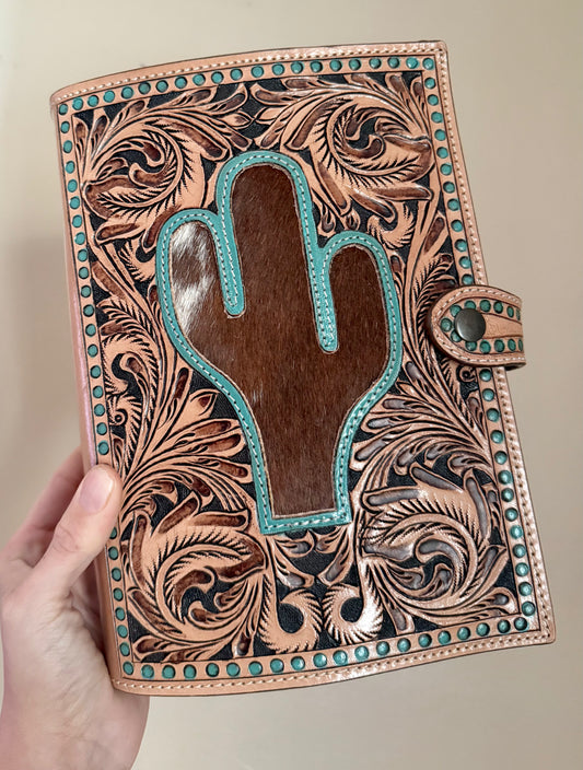 Cactus Cowhide Tooled Leather Bible Cover