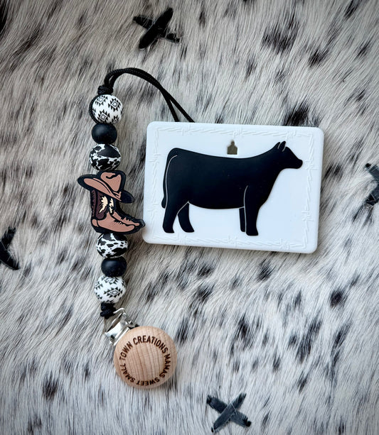 Show Cow Teether with Cowhide/Aztec Boot Clip