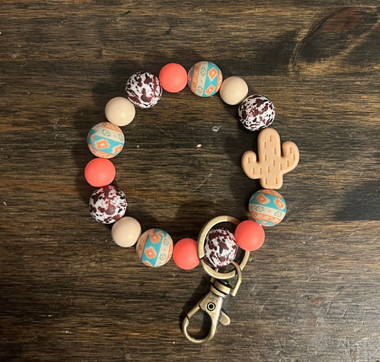 Coral Aztec Cactus Wristlet