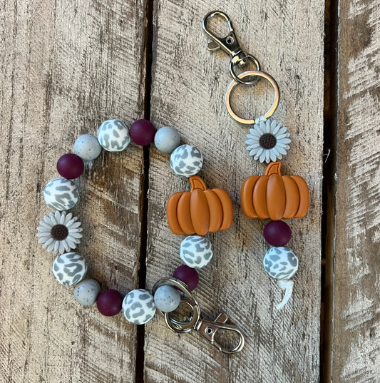 Gray Cheetah Pumpkin Keychain Set