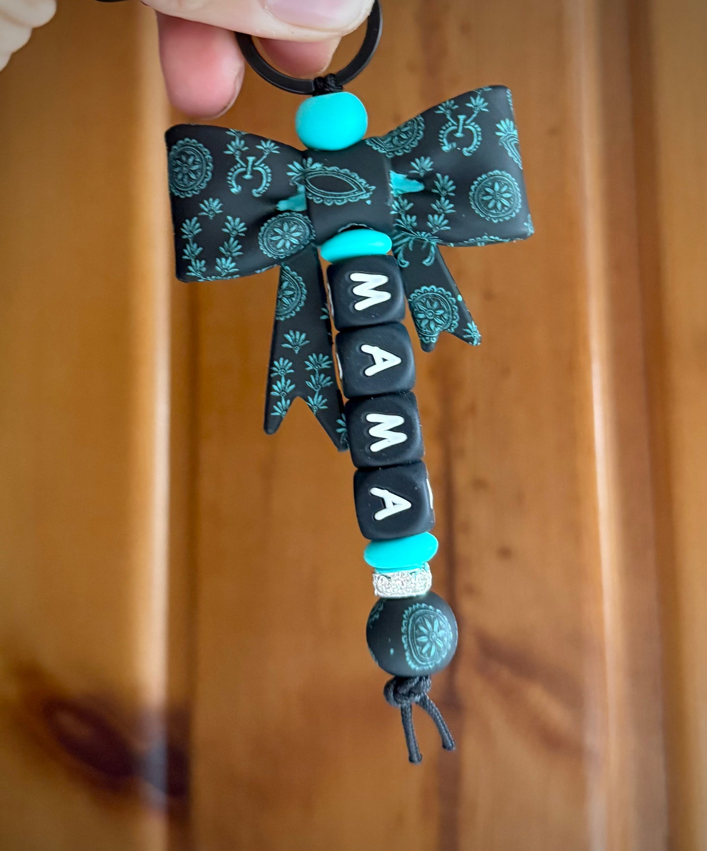 Custom Name Turquoise Jewel Stone Bow Keychain