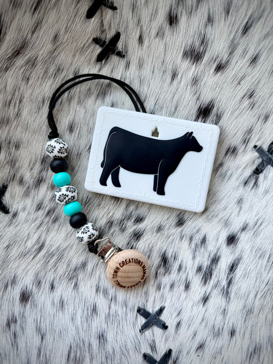 Show Cow Teether with Aztec Turquoise Clip