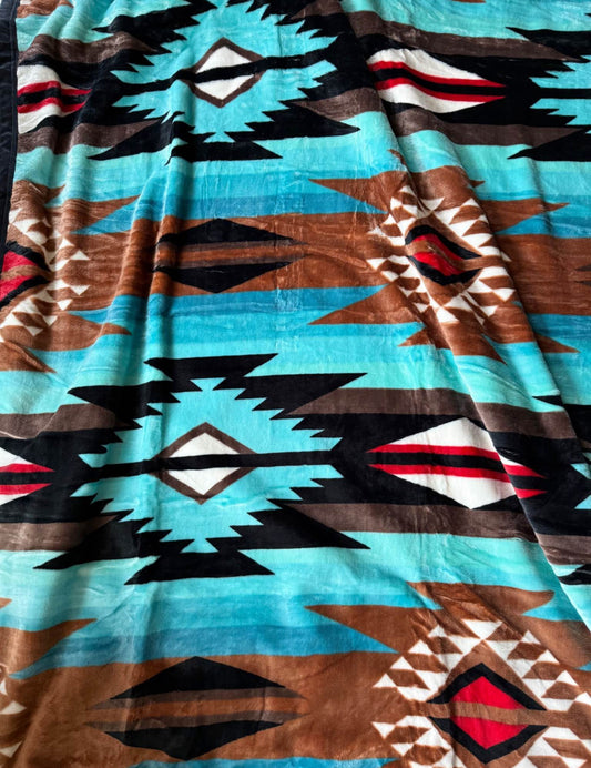 King Size Turquoise/Brown/Black Aztec