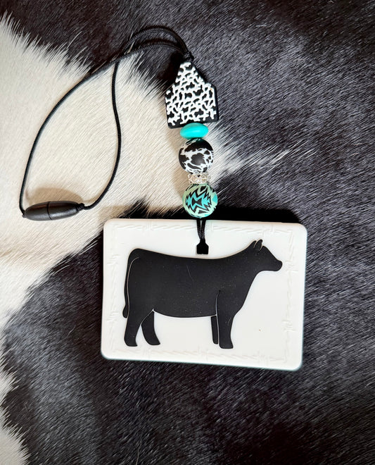 Show Cow Turquoise Car Dangle
