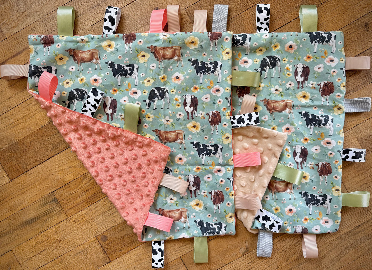 Cows Dusty Teal Taggie Blanket