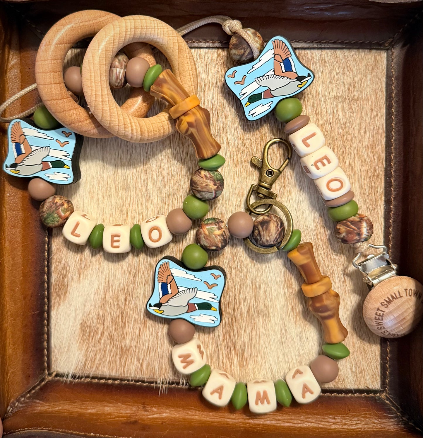 Green Camo Mallard Teether Set with Custom Name