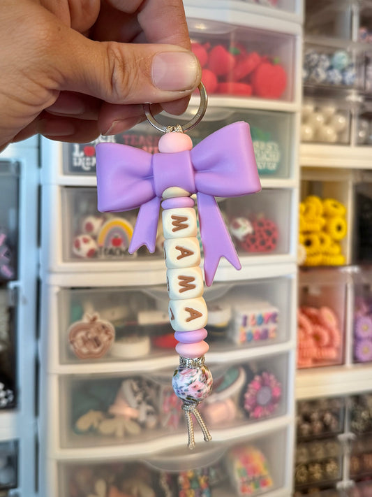 Custom Name Lavender Pink Floral Bow Keychain