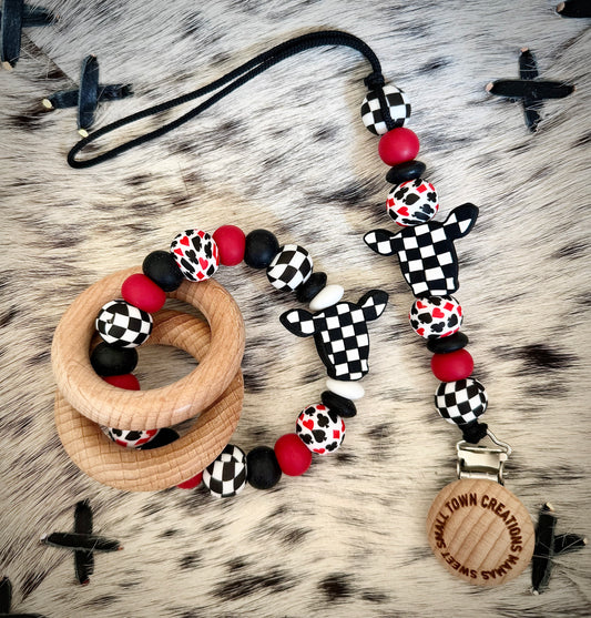 Cards Ace Checkered Cow Teether Set