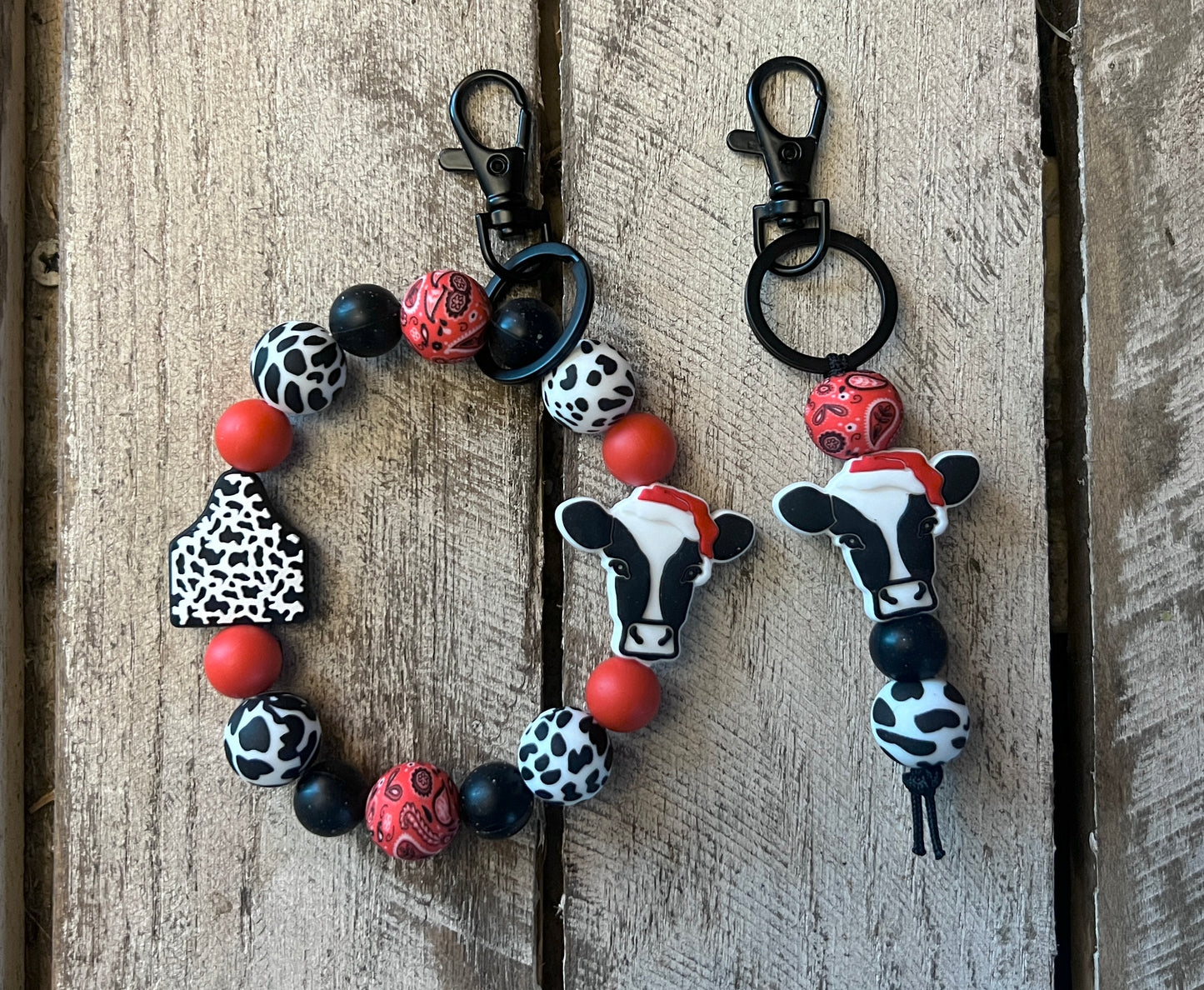 Christmas Cow Red Bandanna Keychain Set