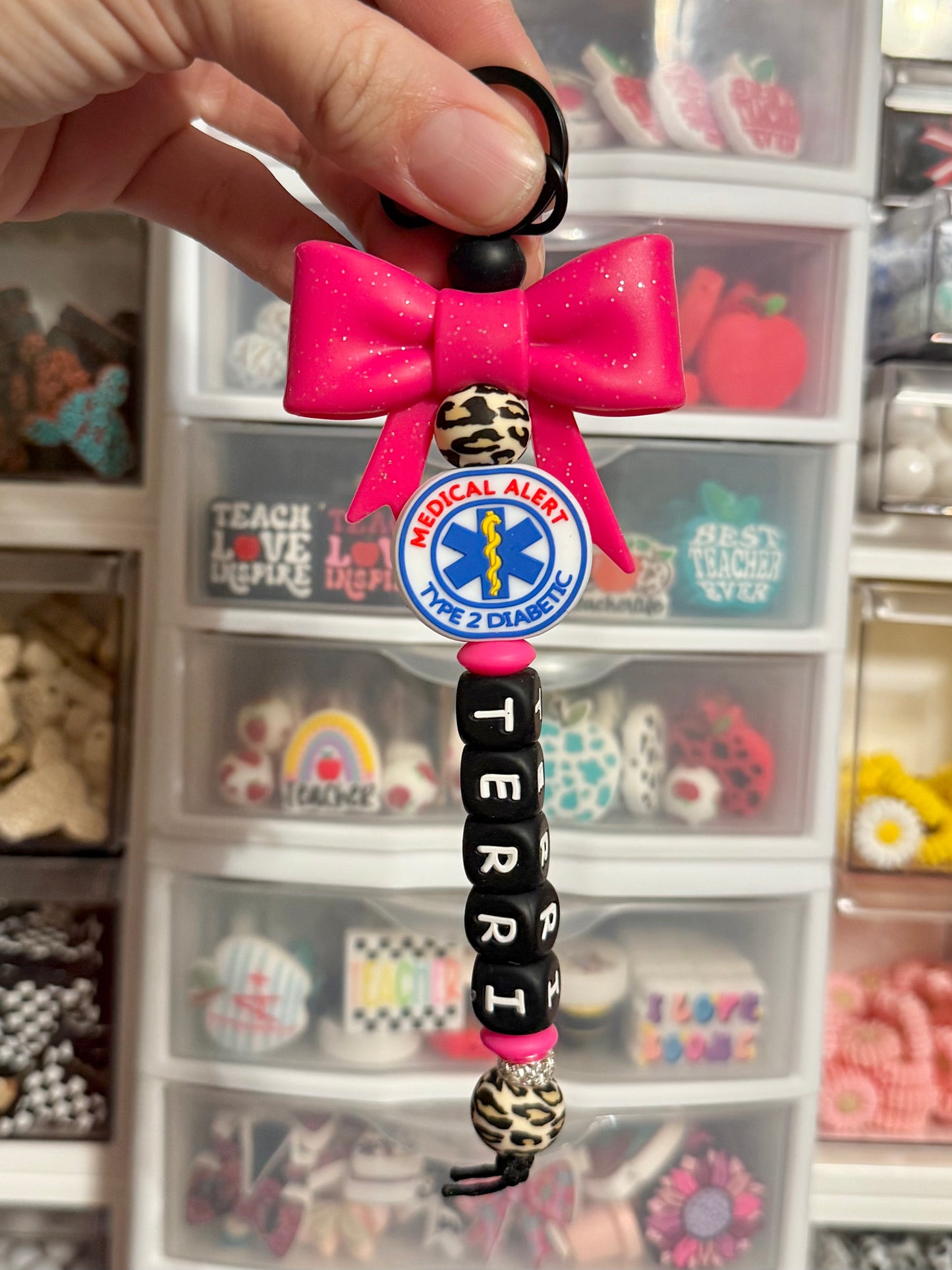 Type 2 Diabetic Bow Custom Name Keychain