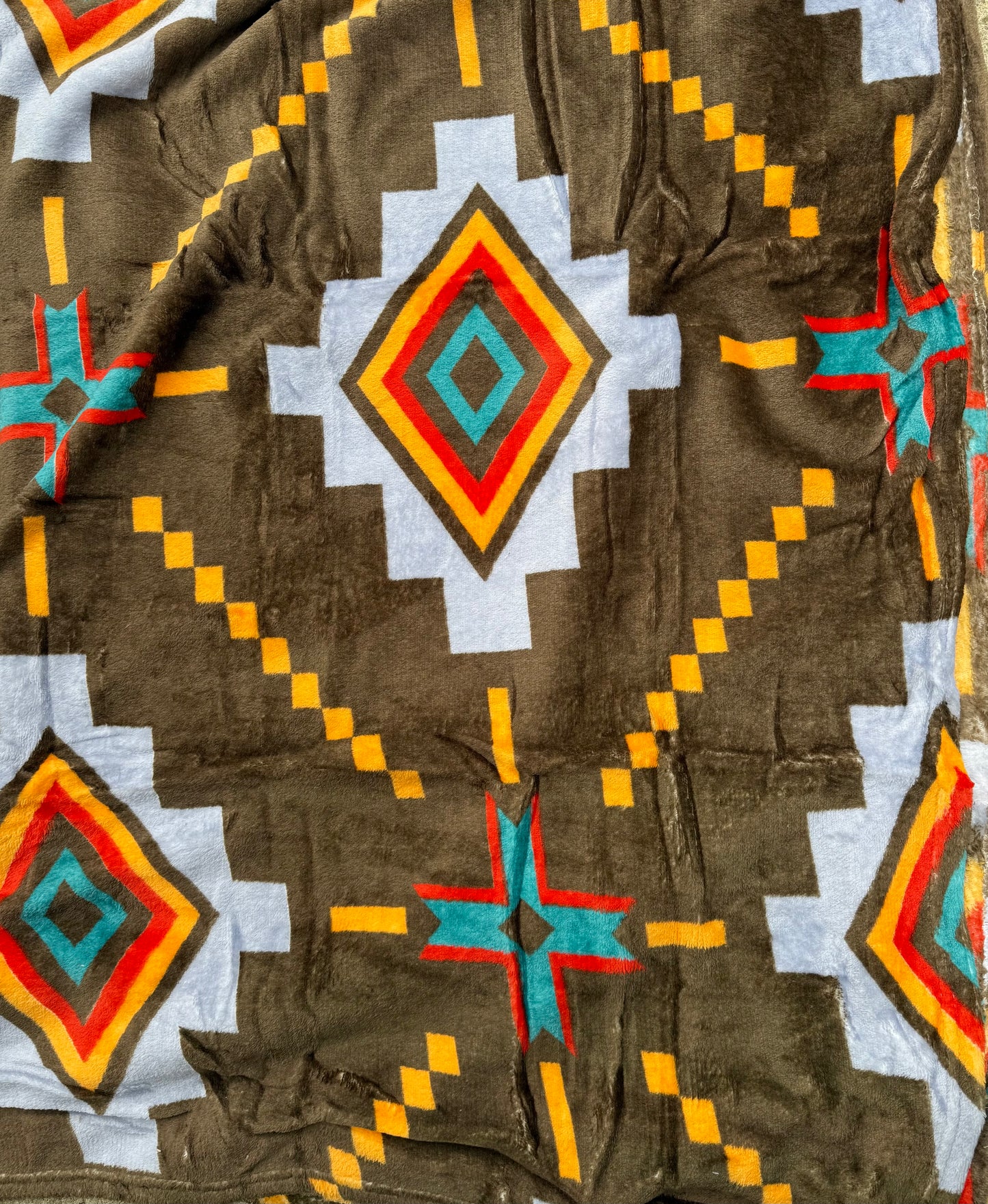 Twin Brown Yellow Red Aztec Thinner Style Blanket