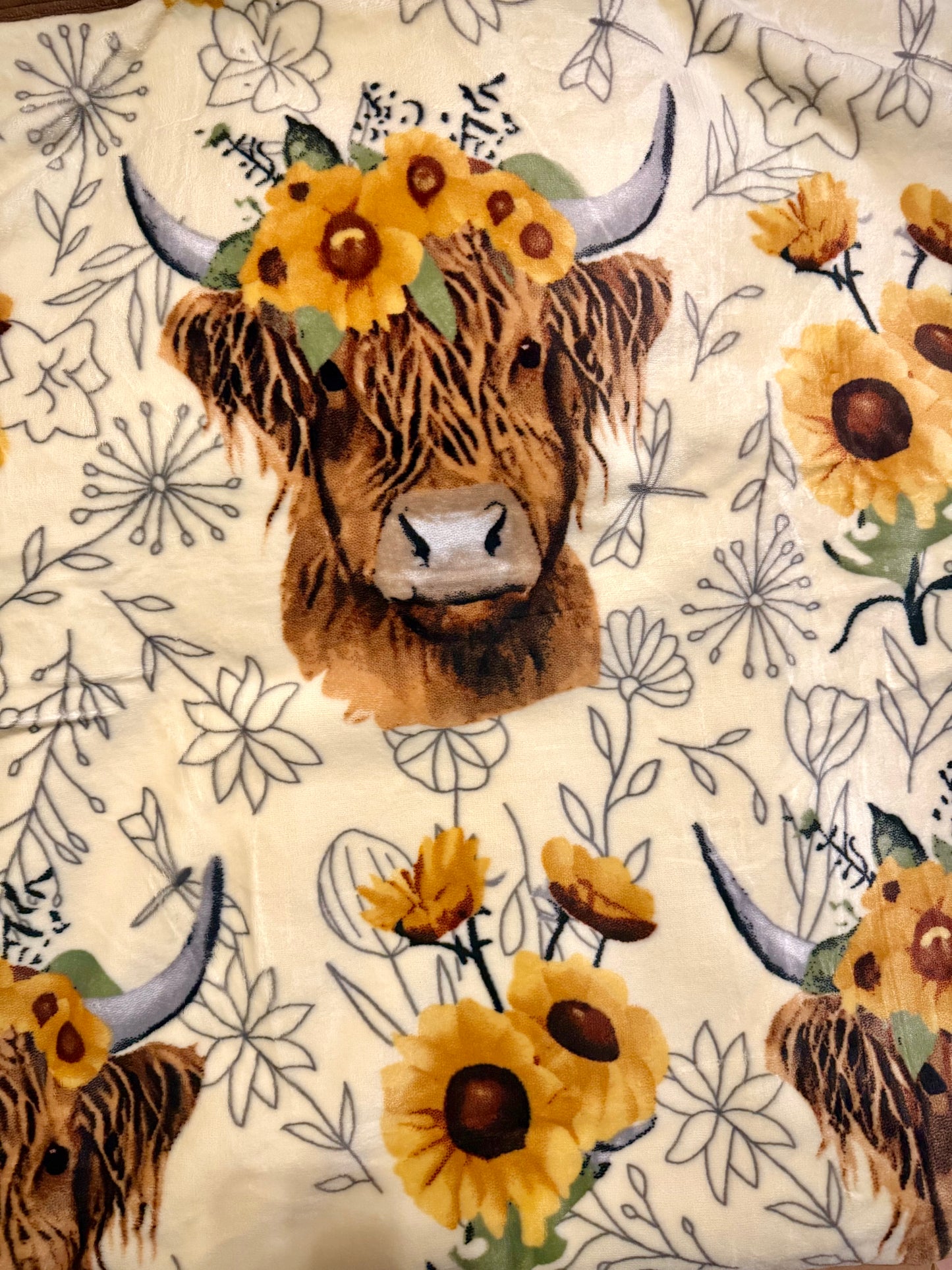 Yellow Sunflower Highland Cow King Size Super Plush Blanket