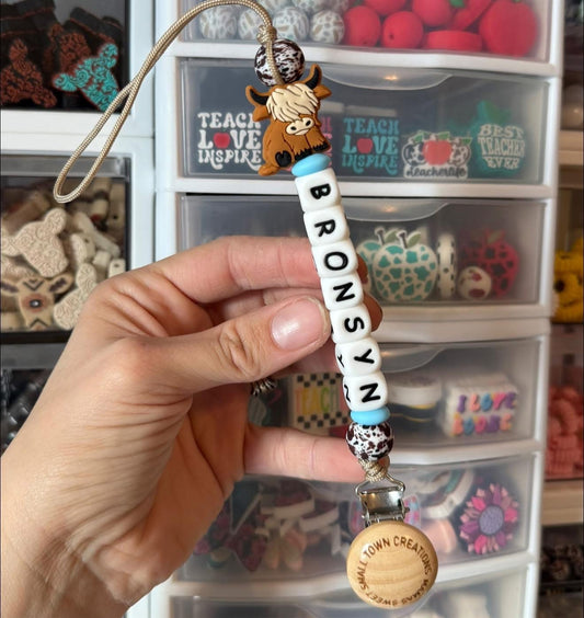 Highland Cow Baby Blue Cowhide Pacifier Holder