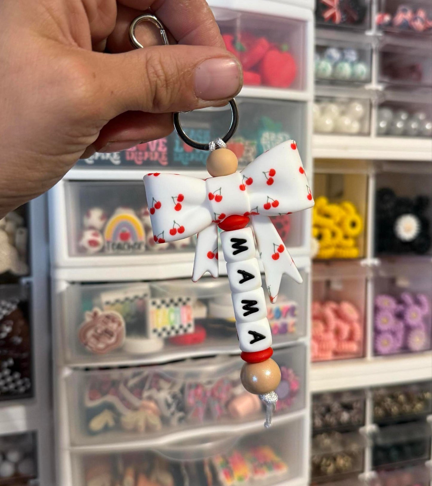 Cherry Bow Custom Name Keychain