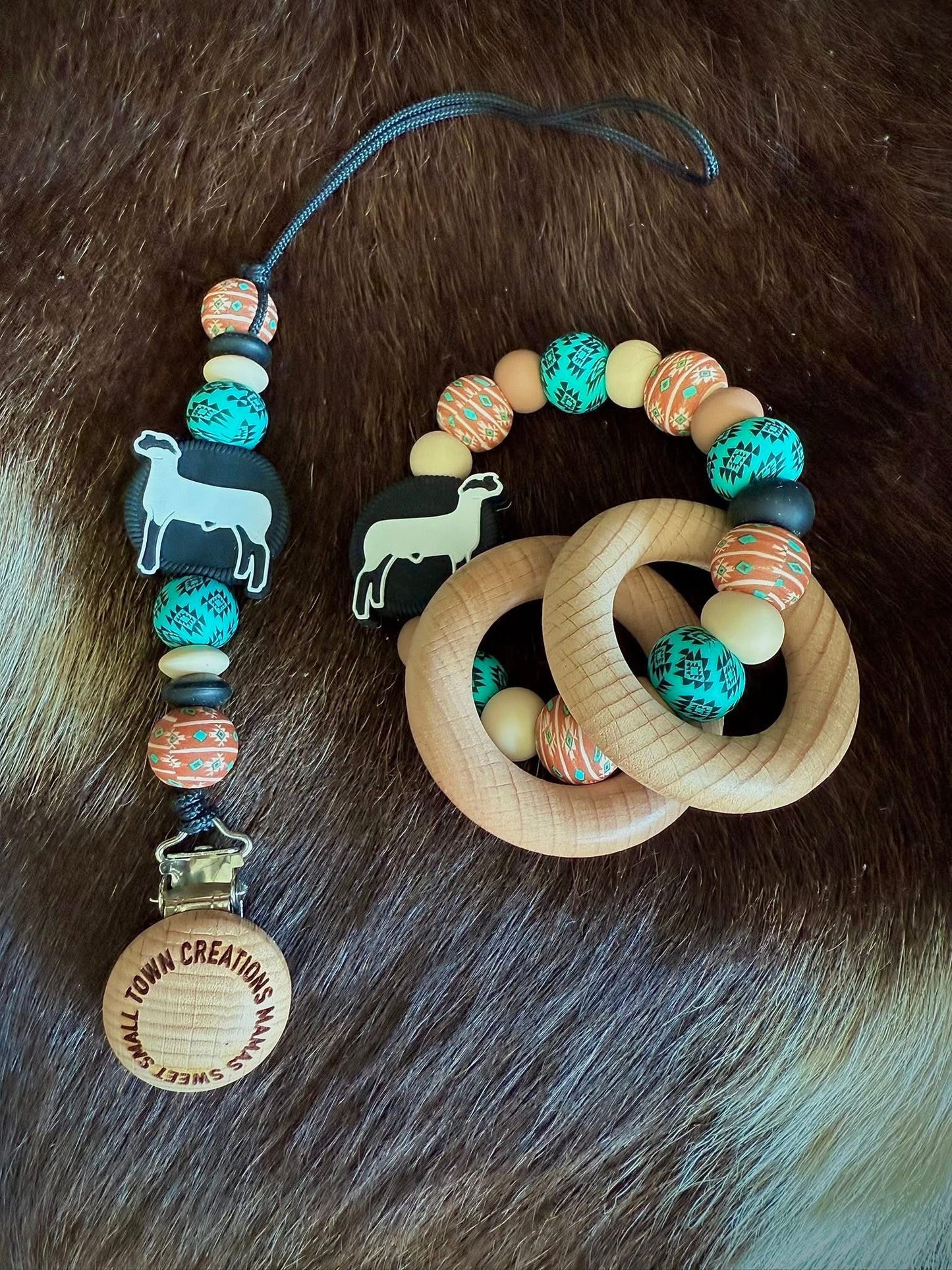 Show Sheep Rust/Turquoise Aztec Teether Bundle