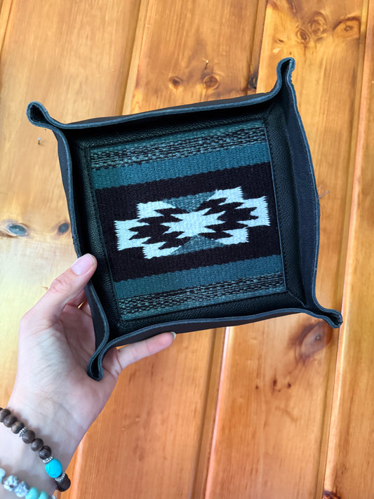 Black Aztec Saddle Fabric Leather Tray