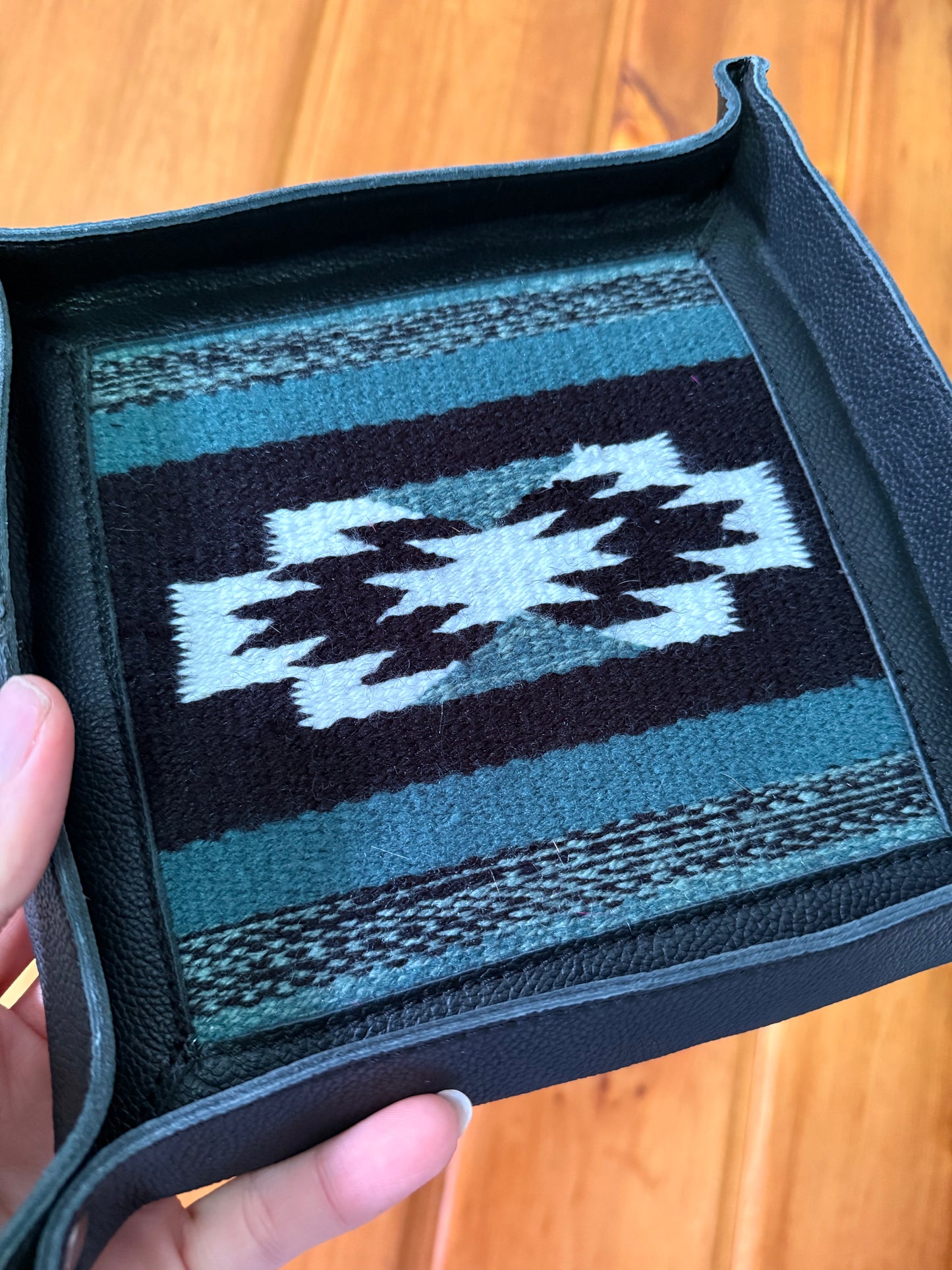 Black Aztec Saddle Fabric Leather Tray