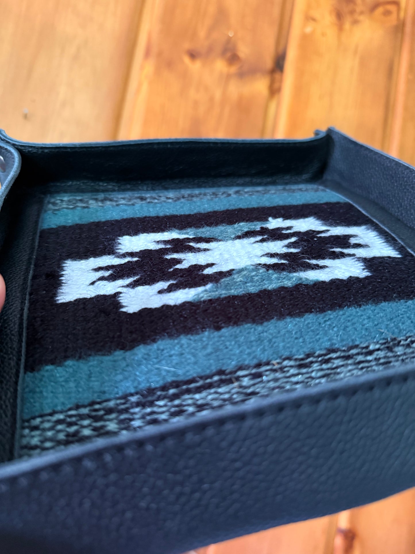 Black Aztec Saddle Fabric Leather Tray