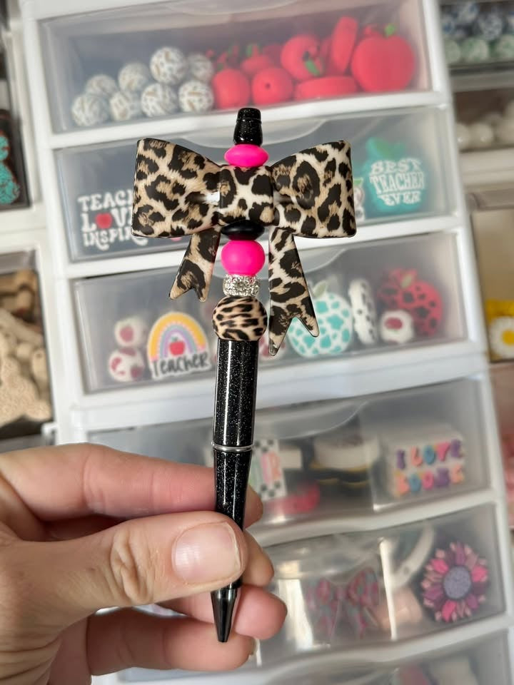 Cheetah Hot Pink Big Bow Pen