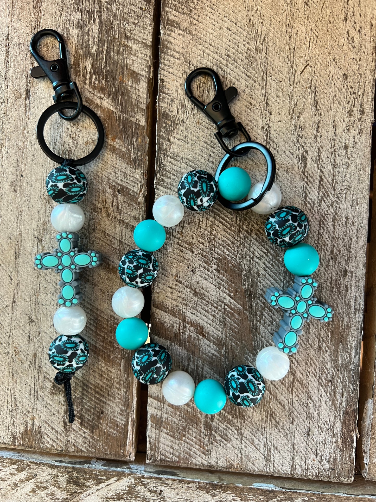 Western Turquoise Cross Keychain Set