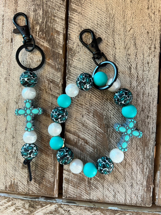 Western Turquoise Cross Keychain Set
