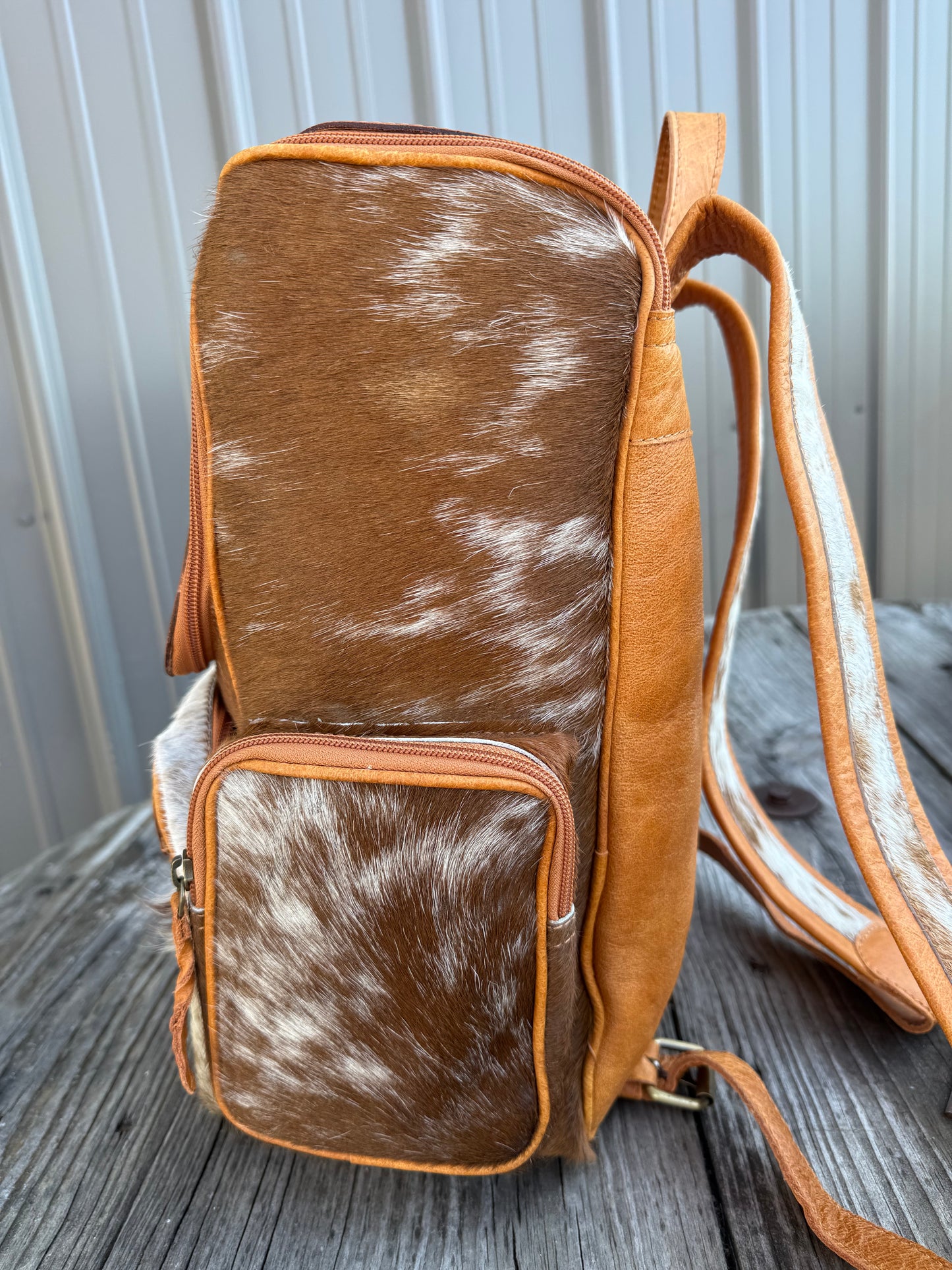 Highland Cow Tooled Leather Brown Cowhide Backpack / Diaper Bag