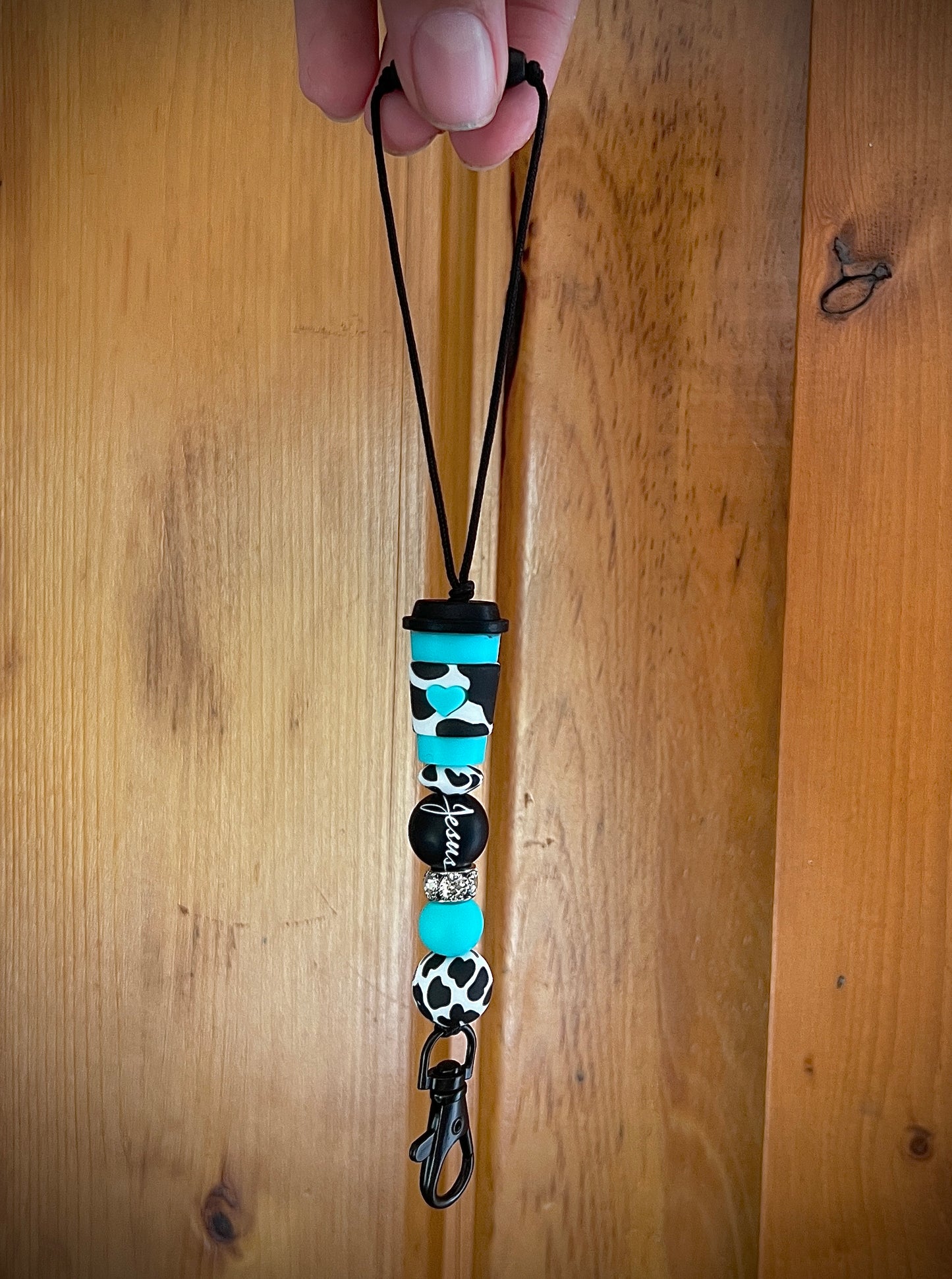 Turquoise Cow Print Jesus Freshie Hanger