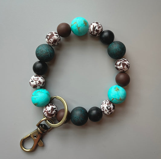 Turquoise Stone Brown Cow Wristlet