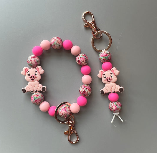 Pink Pig Keychain Set