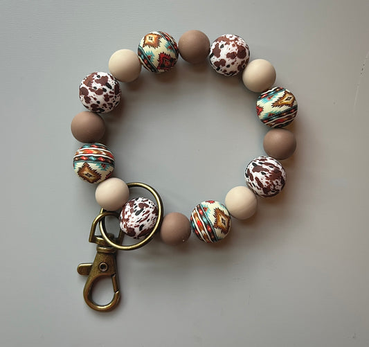 Western Aztec Brown Cow Wristlet Keychain