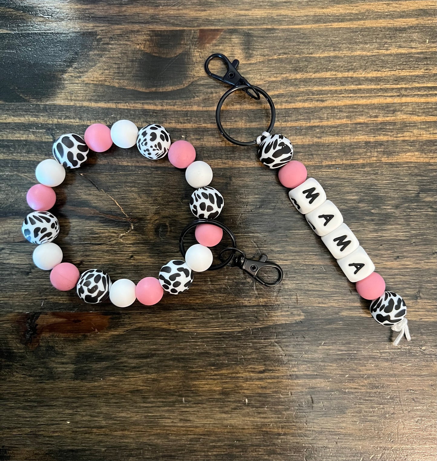 Cow Print Mauve Mama Keychain Set