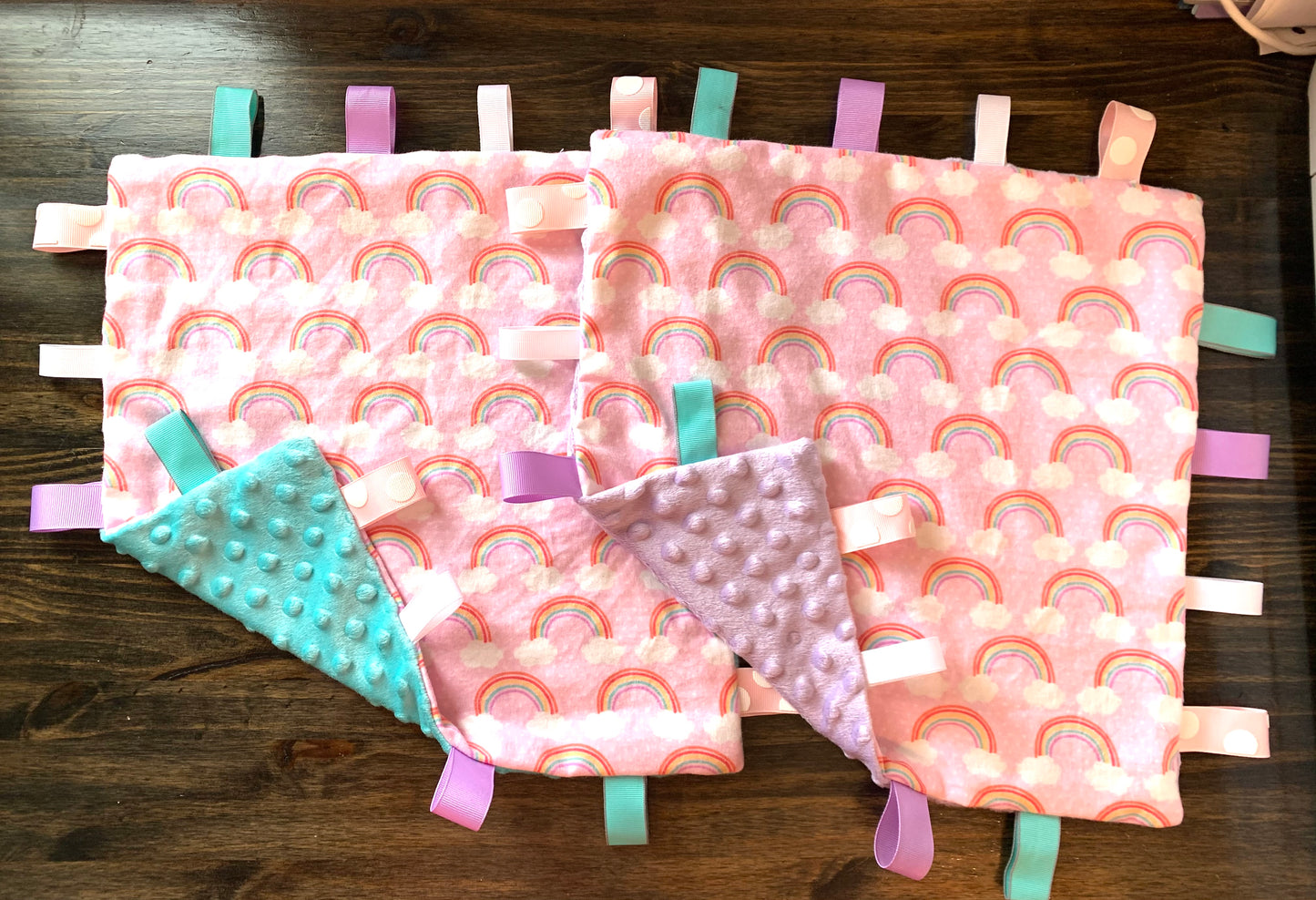 Pink Rainbow Taggie Blanket