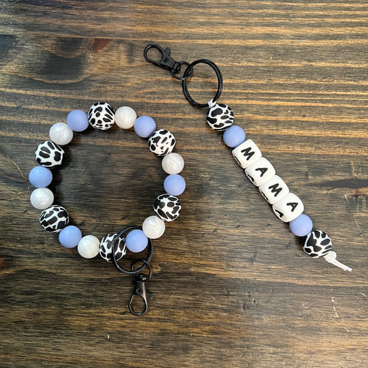 Cow Print Lavender Mama Keychain Set