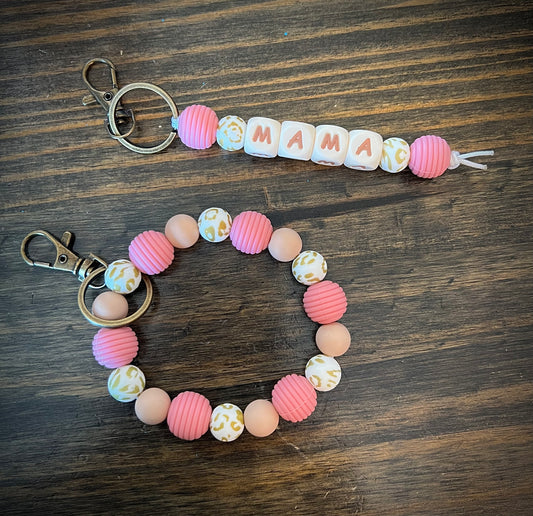 Gold Cheetah Pink Mama Keychain Set