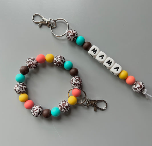 Brown Cow Mama Keychain Set