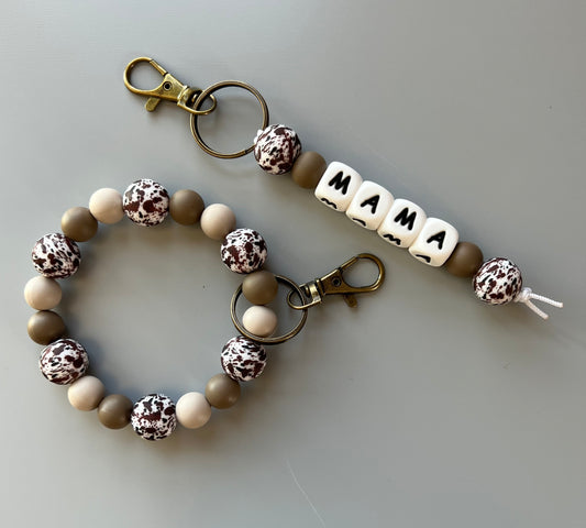 Brown Cow Beige Mama Keychain Set