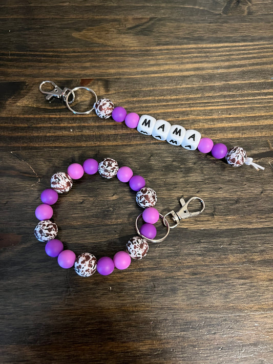 Brown Cow Purple Mama Keychain Set