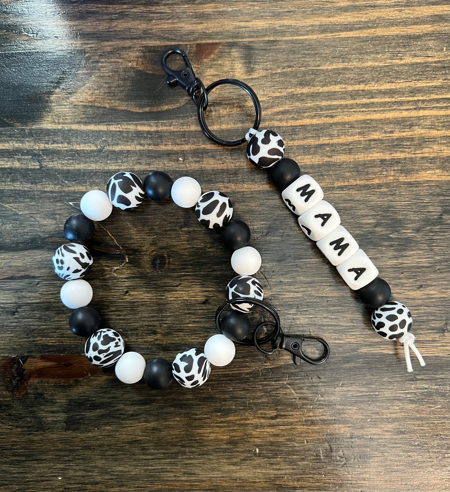 Cow Print Mama Keychain Set