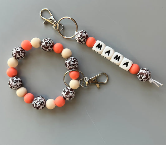 Brown Cow Coral Mama Keychain Set