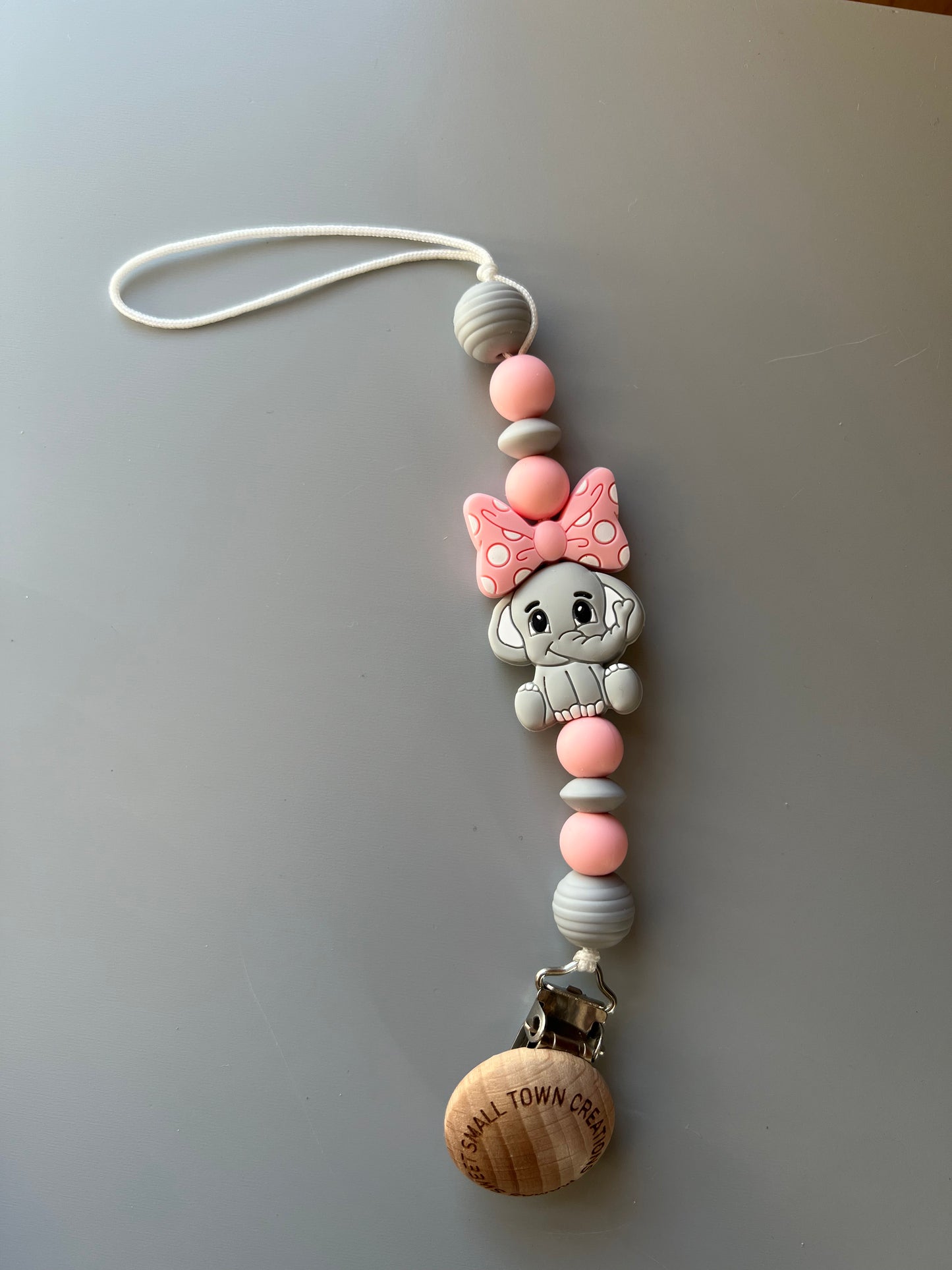 Elephant with Bow Pacifier Holder