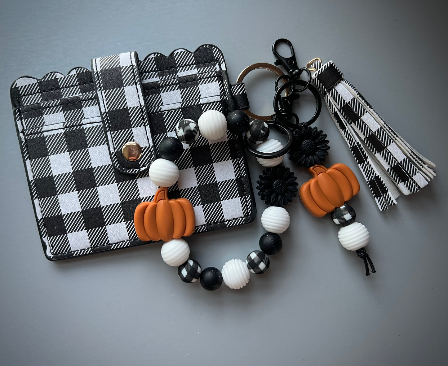 Black Plaid Pumpkin Keychain Wallet Bundle