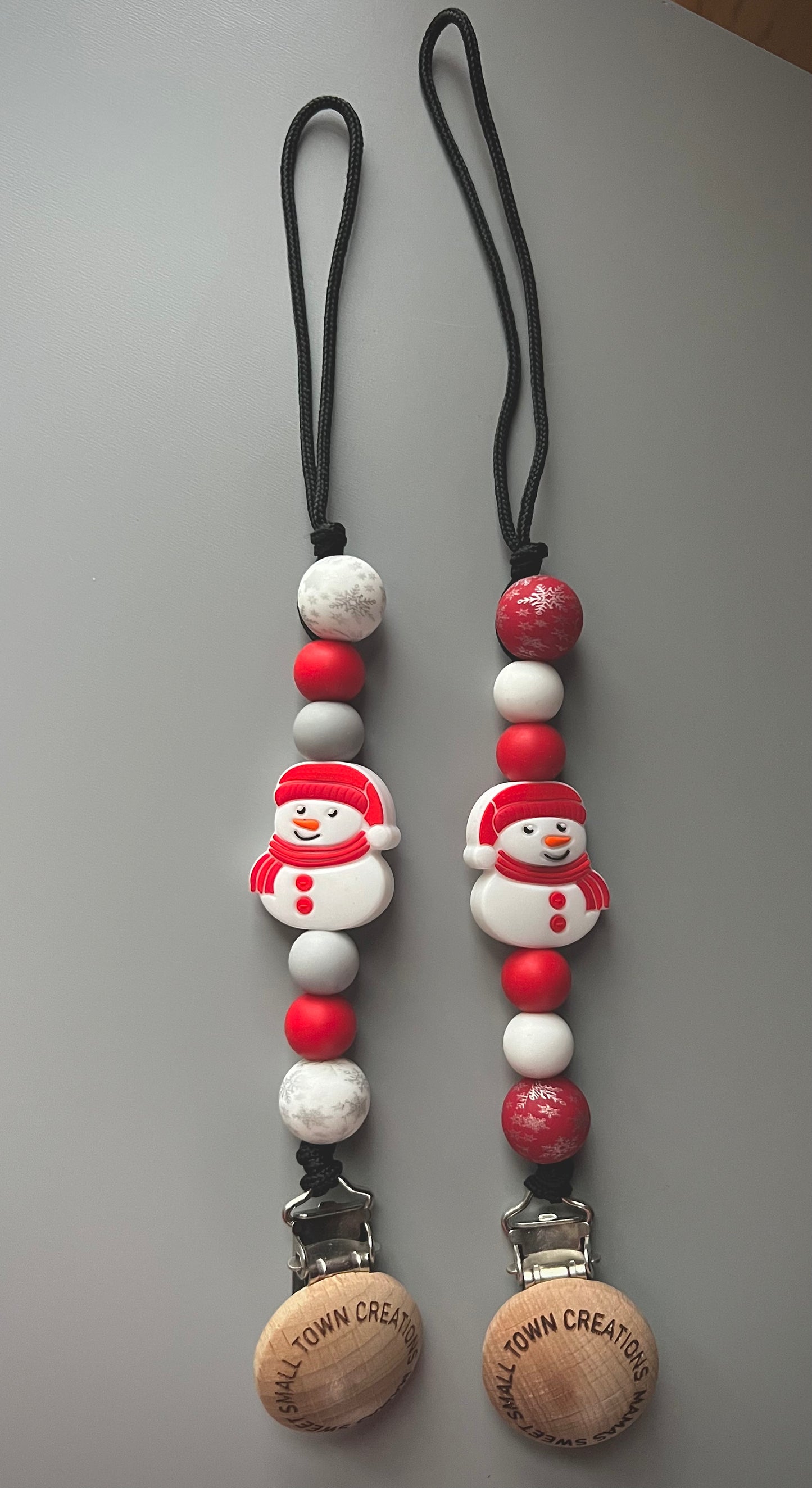 Red Snowman Pacifier Holder