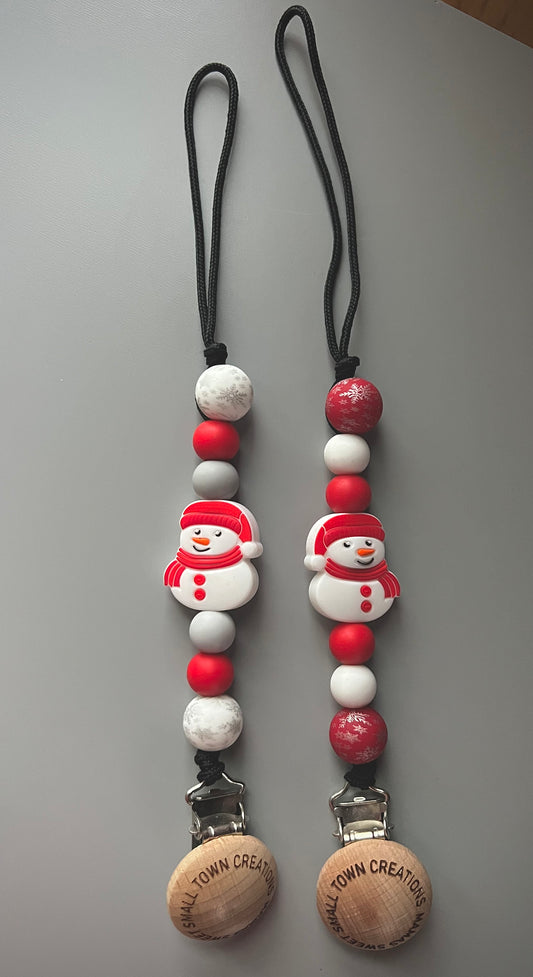 Red Snowman Pacifier Holder