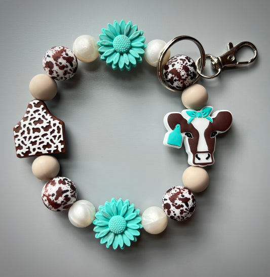 Brown Cow Ear Tag Wristlet